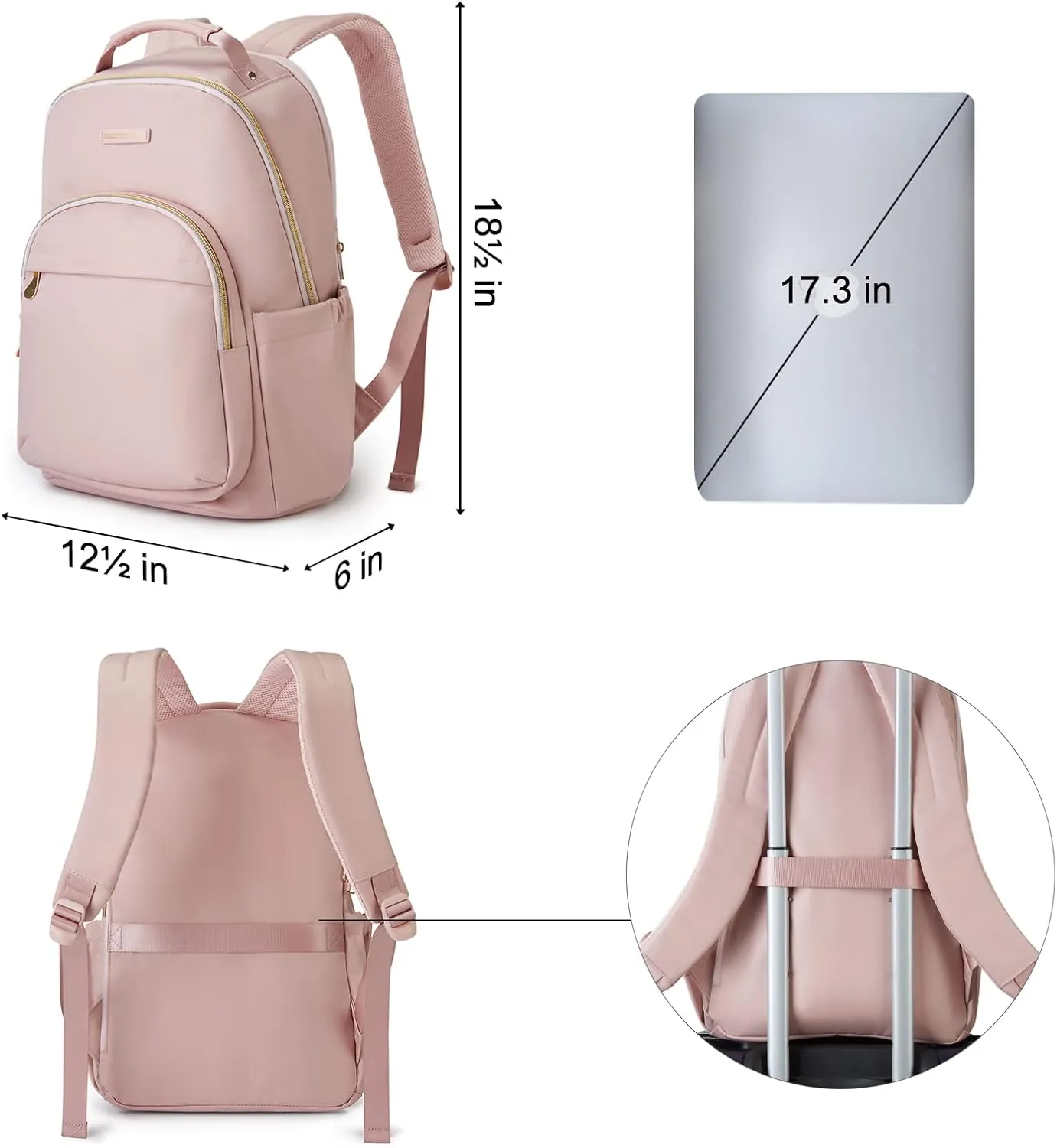 LIGHT FLIGHT Laptop Backpack for Women, Travel BookBag for 17.3 Inch Computer, Backpack for Work Travel College, Large Pink