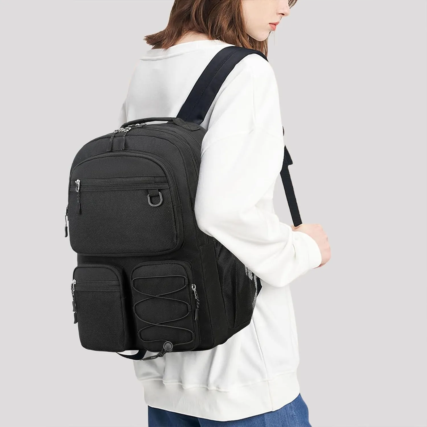 Lohol Water Resistant Daypack with Mulitiple Pockets for School Travel Outdoor College, 15.6 inch Laptop Backpack for Men and Women (Black)
