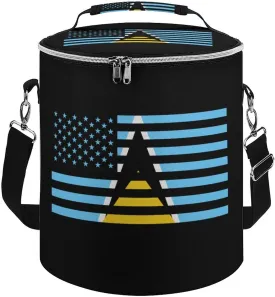 Lucia U.S Flag Cylindrical Cooler Bag with Handle Portable Lunch Bags Adjustable Shoulder Straps Insulation Tote, style-18