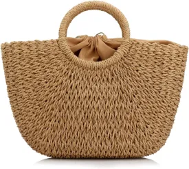 MilkyWay Straw Tote for Women, Straw Beach Bag Summer Large Woven Round Top Handle Handbag Hobo Natural Rattan Travel