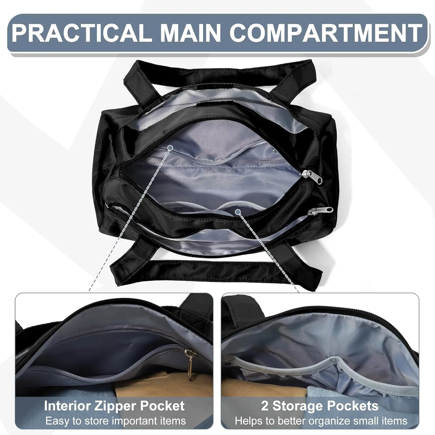 Mini Duffle Bag 13.78 Small Gym Bag, Lightweight Carry On Weekender Overnight Bag for Women Travel, Sport, Easy Daily Outings, 13.78"x6.7"x6.7", Black
