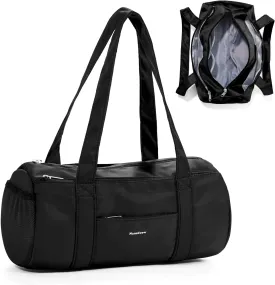 Mini Duffle Bag 13.78 Small Gym Bag, Lightweight Carry On Weekender Overnight Bag for Women Travel, Sport, Easy Daily Outings, 13.78"x6.7"x6.7", Black