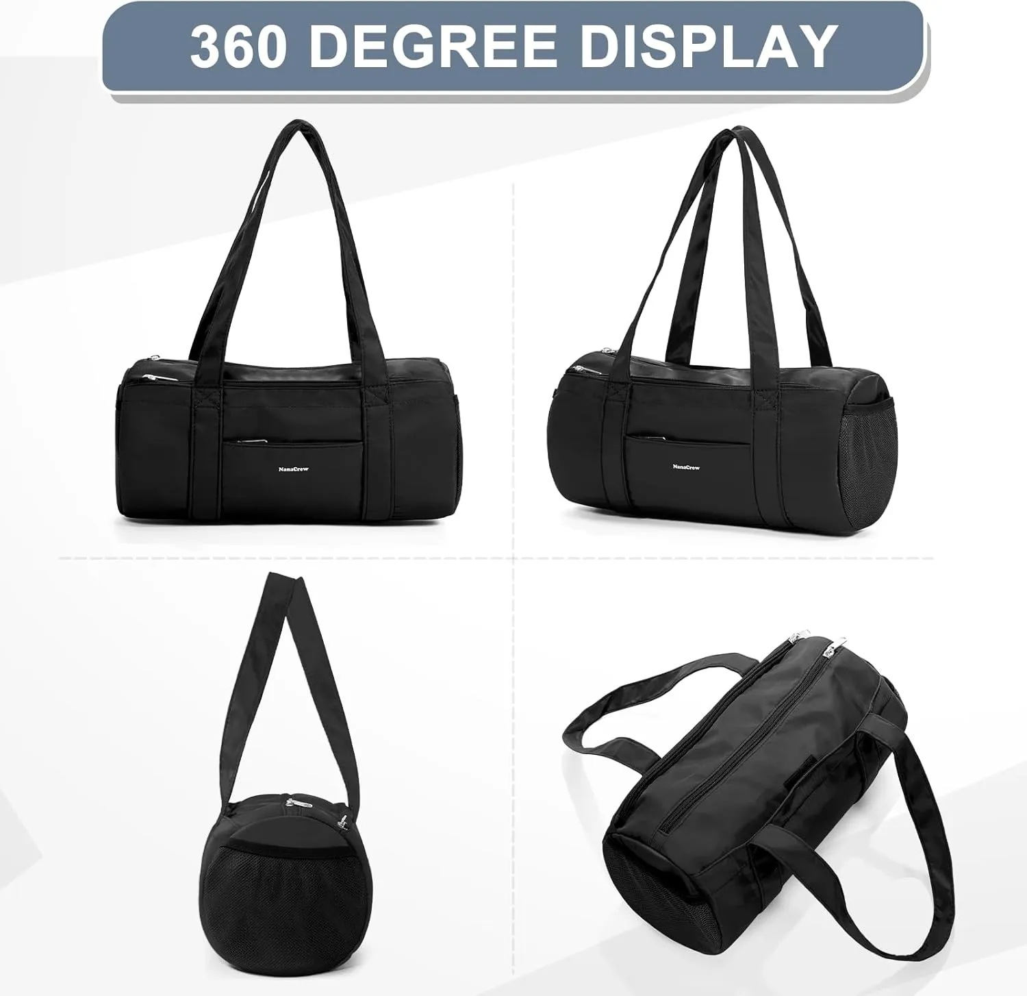 Mini Duffle Bag 13.78 Small Gym Bag, Lightweight Carry On Weekender Overnight Bag for Women Travel, Sport, Easy Daily Outings, 13.78"x6.7"x6.7", Black