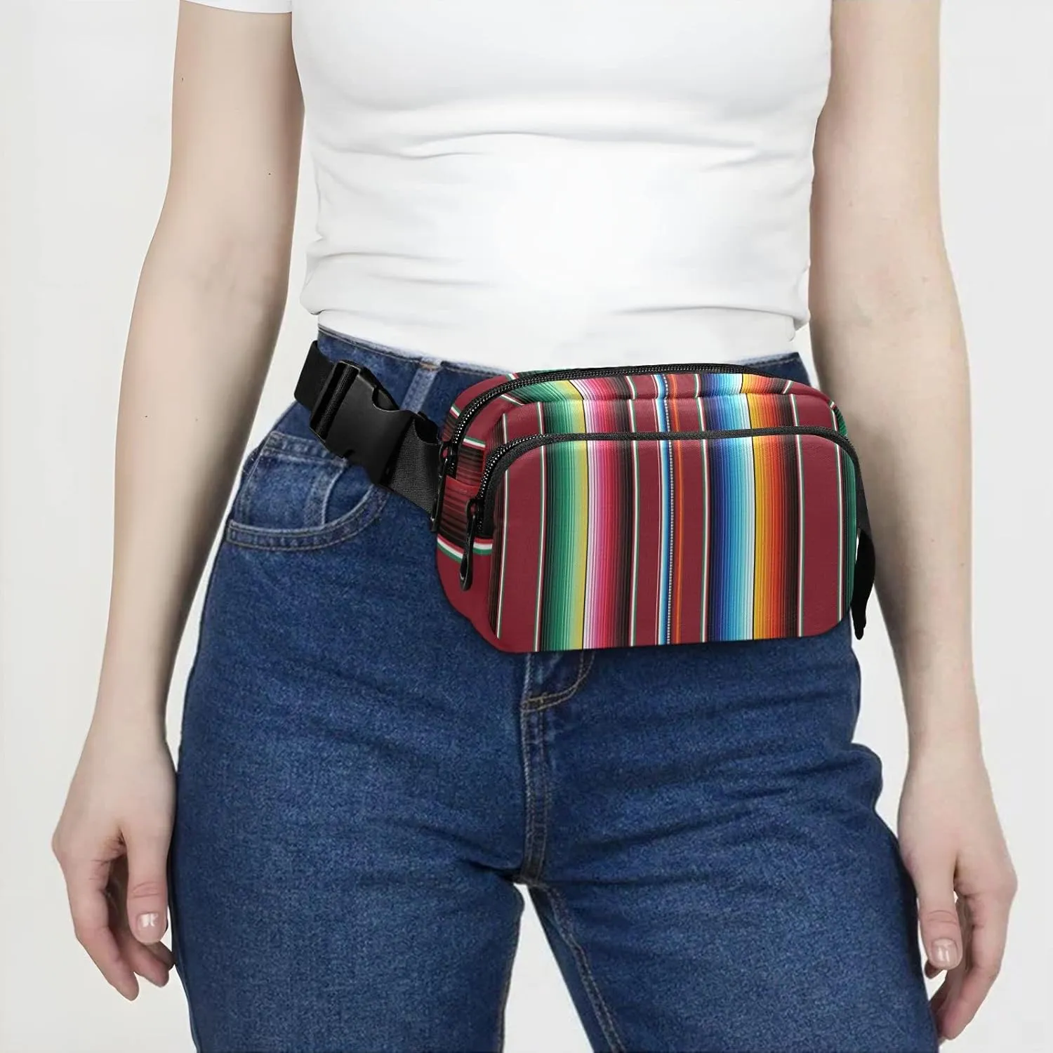 Oyihfvs Mexican Colorful Serape Stripes Adjustable Fanny Waist Pack Pouch, Waterproof Runners Sports Waist Pack Wallet for Sports Hiking Fitness Cycling Gym Women Men