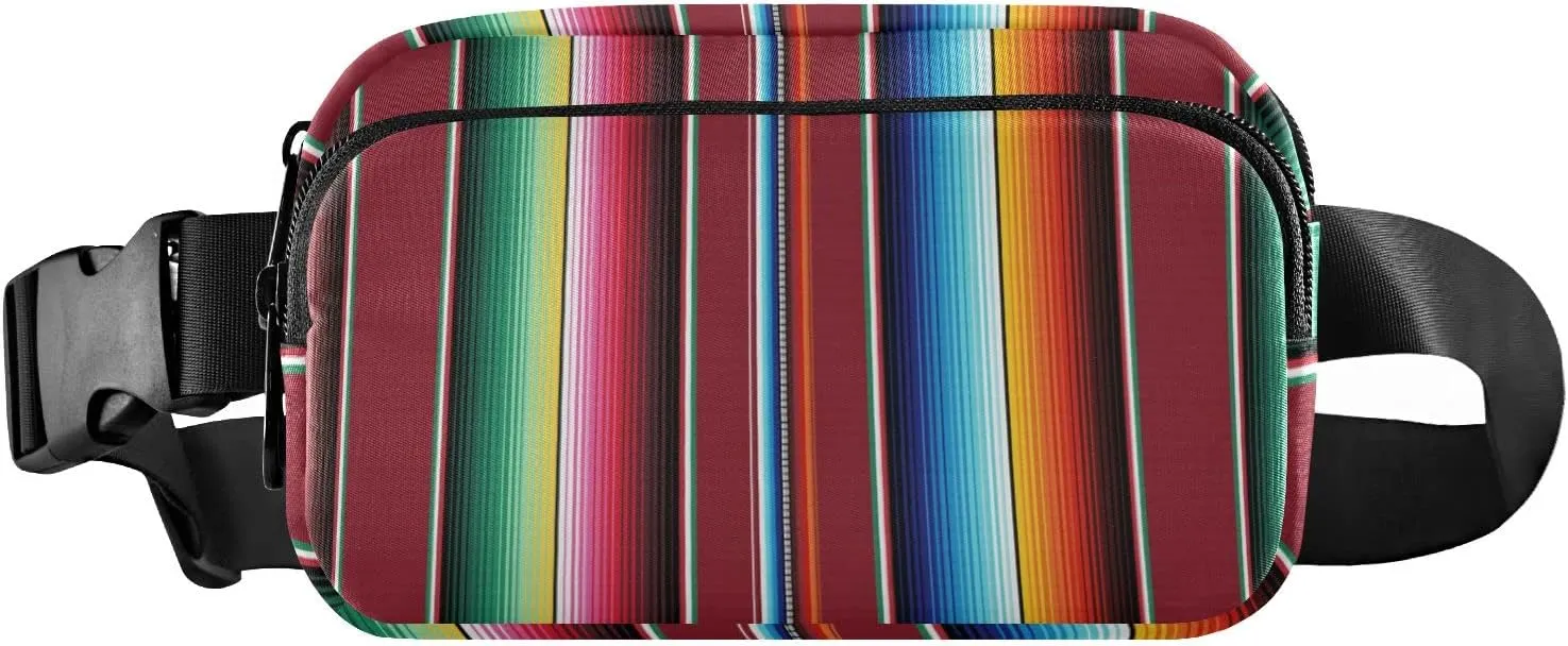 Oyihfvs Mexican Colorful Serape Stripes Adjustable Fanny Waist Pack Pouch, Waterproof Runners Sports Waist Pack Wallet for Sports Hiking Fitness Cycling Gym Women Men