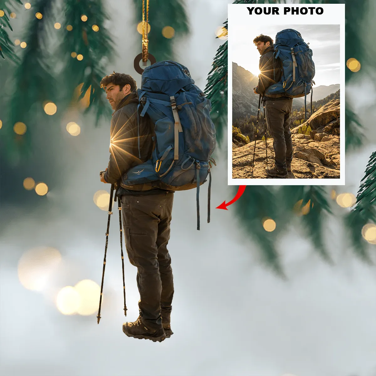 Personalized Photo Mountaineering Acrylic Ornament For Hiking Lover - Custom Your Photo Ornament Decor Christmas Tree