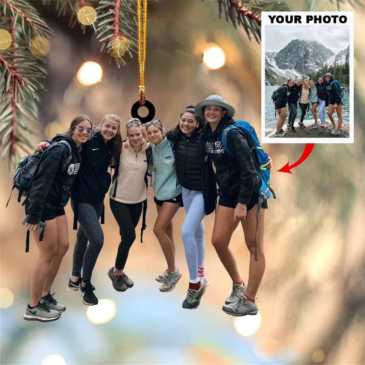 Personalized Photo Mountaineering Acrylic Ornament For Hiking Lover - Custom Your Photo Ornament Decor Christmas Tree