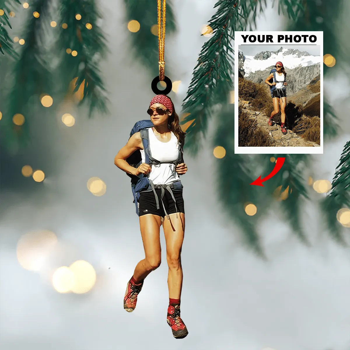Personalized Photo Mountaineering Acrylic Ornament For Hiking Lover - Custom Your Photo Ornament Decor Christmas Tree