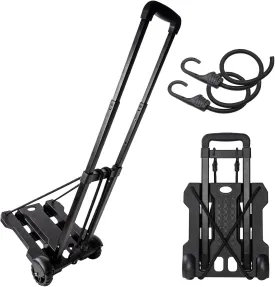 Portable Folding Luggage Cart for Travel and Office Use - Heavy Duty Hand Truck for Backpacks, Moving, and Shopping with 2 Elastic Straps