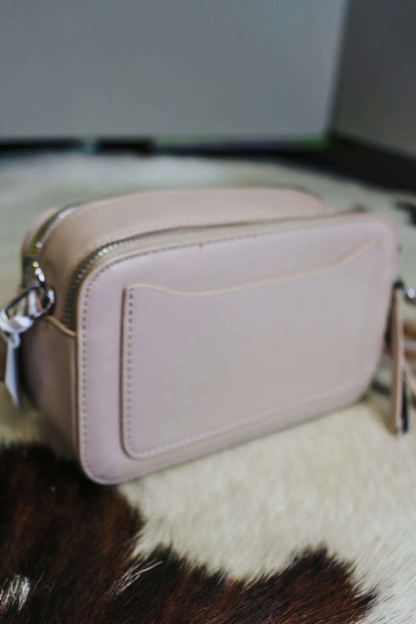 Quilted Fashion Zipper Crossbody Bag- Nude