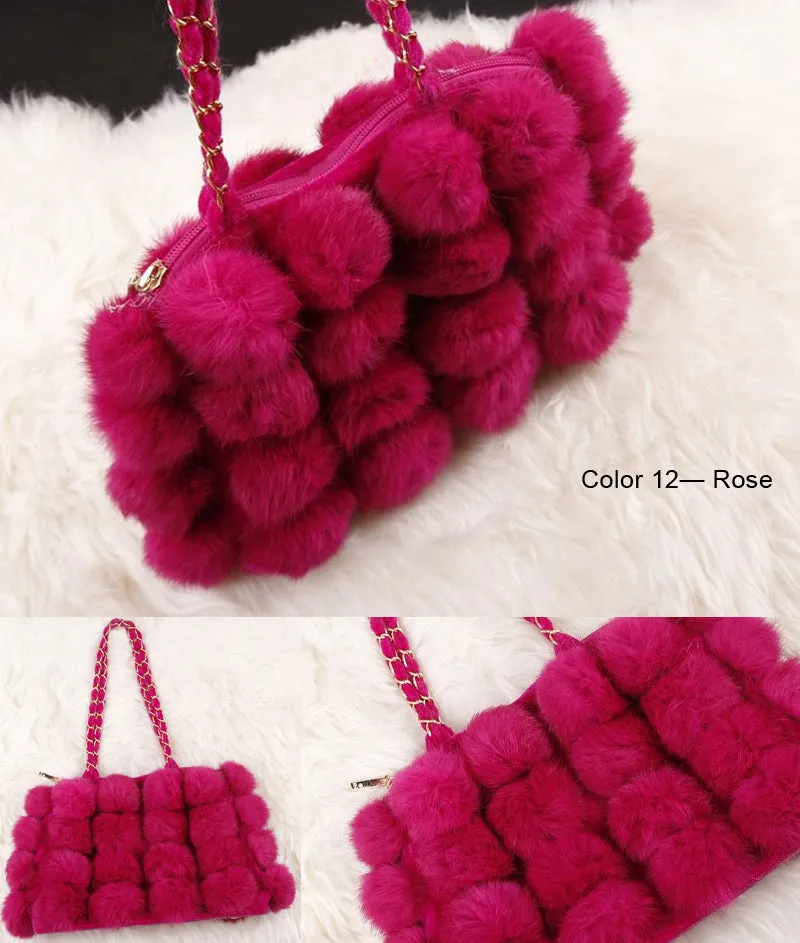 Real Rabbit Fur Ball Bag Handbag Lovely Side Bag Women Purse Totes SMALL Size 20*28 Good Choice for Chirstmas Gift FS040102