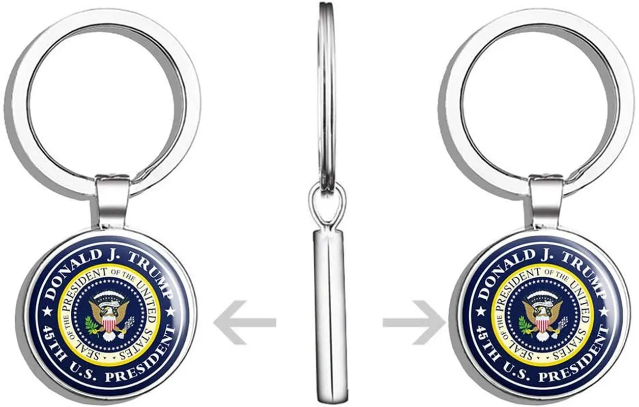 Round Donald J Trump 45th US President Keychain Key Ring Chain Holder Car/Key Finder