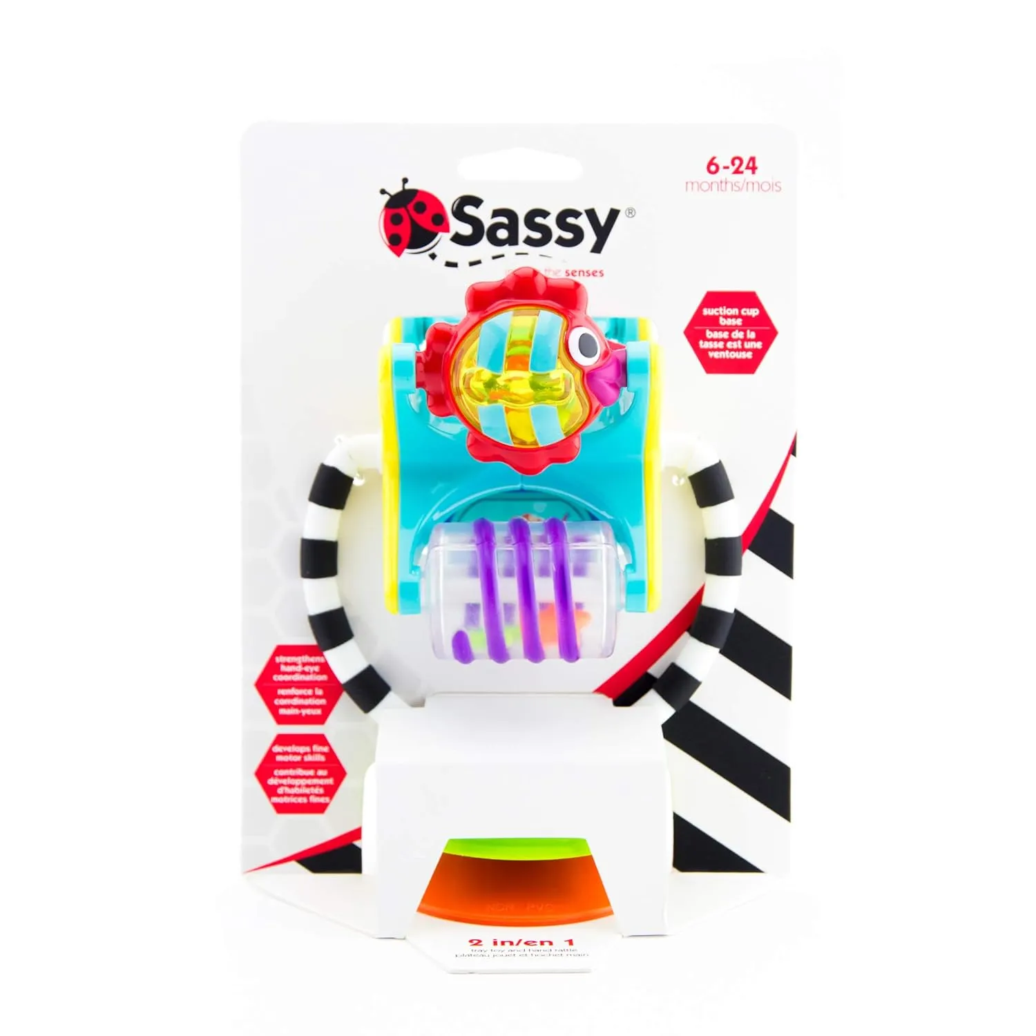Sassy Fishy Fascination Station 2-in-1 Suction Cup High Chair Toy, Developmental Tray Toy for Early Learning, Ages 6  Months