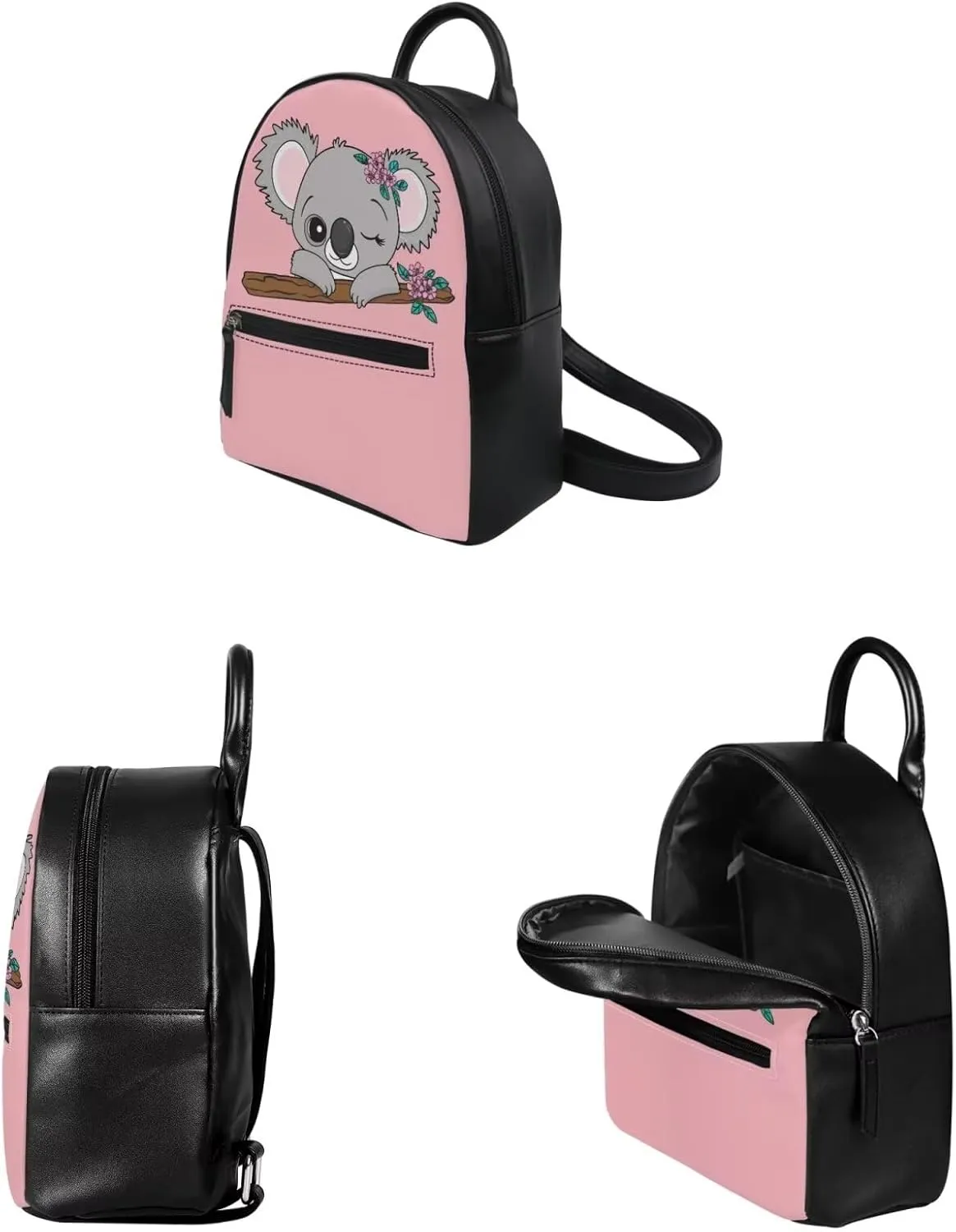 Showudesigns Cute Koala Backpack Mini Purse for Teen Girls Leather Shoulder Bags Wallet Small Zipper Back Pack Travel Daypack Sackpack Daily Use Tote Bag Handbag 2 Pack Pink