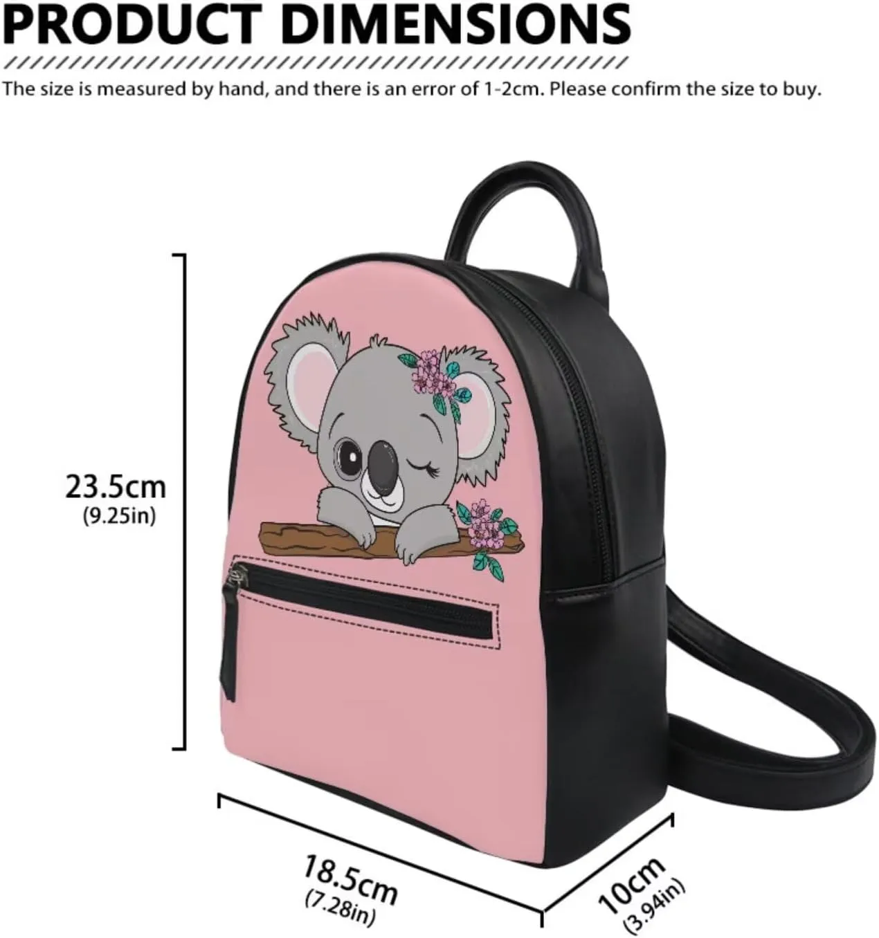 Showudesigns Cute Koala Backpack Mini Purse for Teen Girls Leather Shoulder Bags Wallet Small Zipper Back Pack Travel Daypack Sackpack Daily Use Tote Bag Handbag 2 Pack Pink