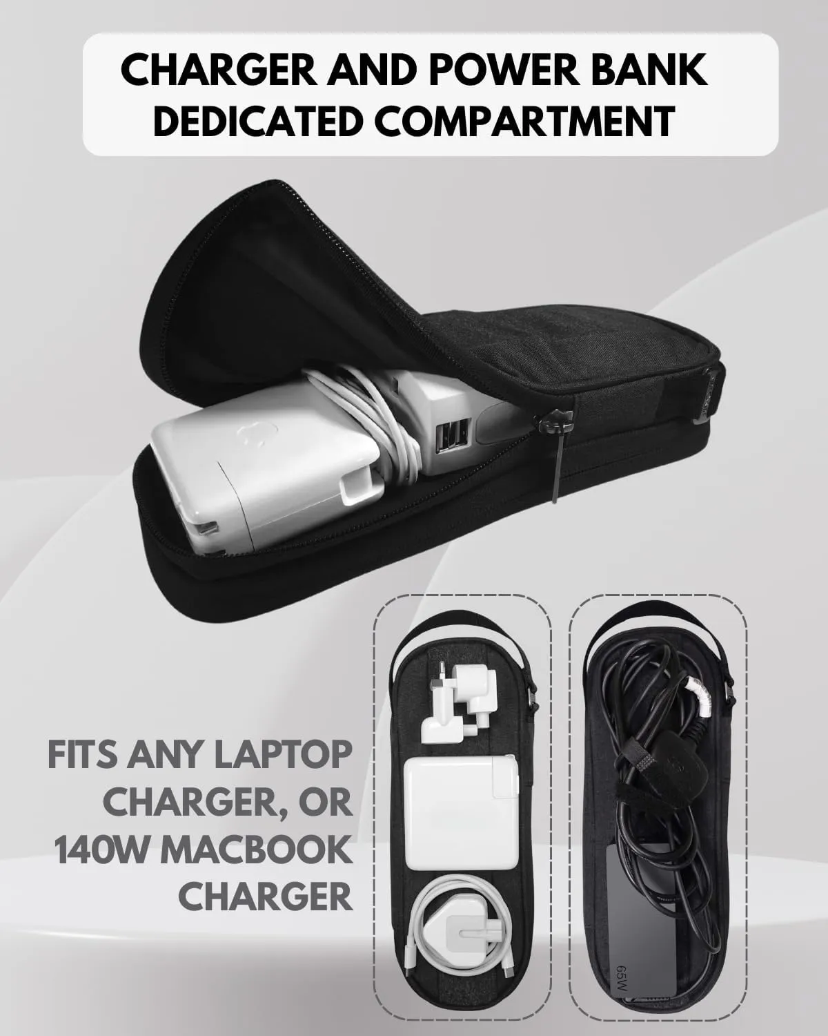 Side by Side Tech & Electronics Organizer Travel Case for Cables & Cord. Laptop Charger Pouch for MacBook Accessories & Backpack. Gift Bag for Men & Women on Road Trips.