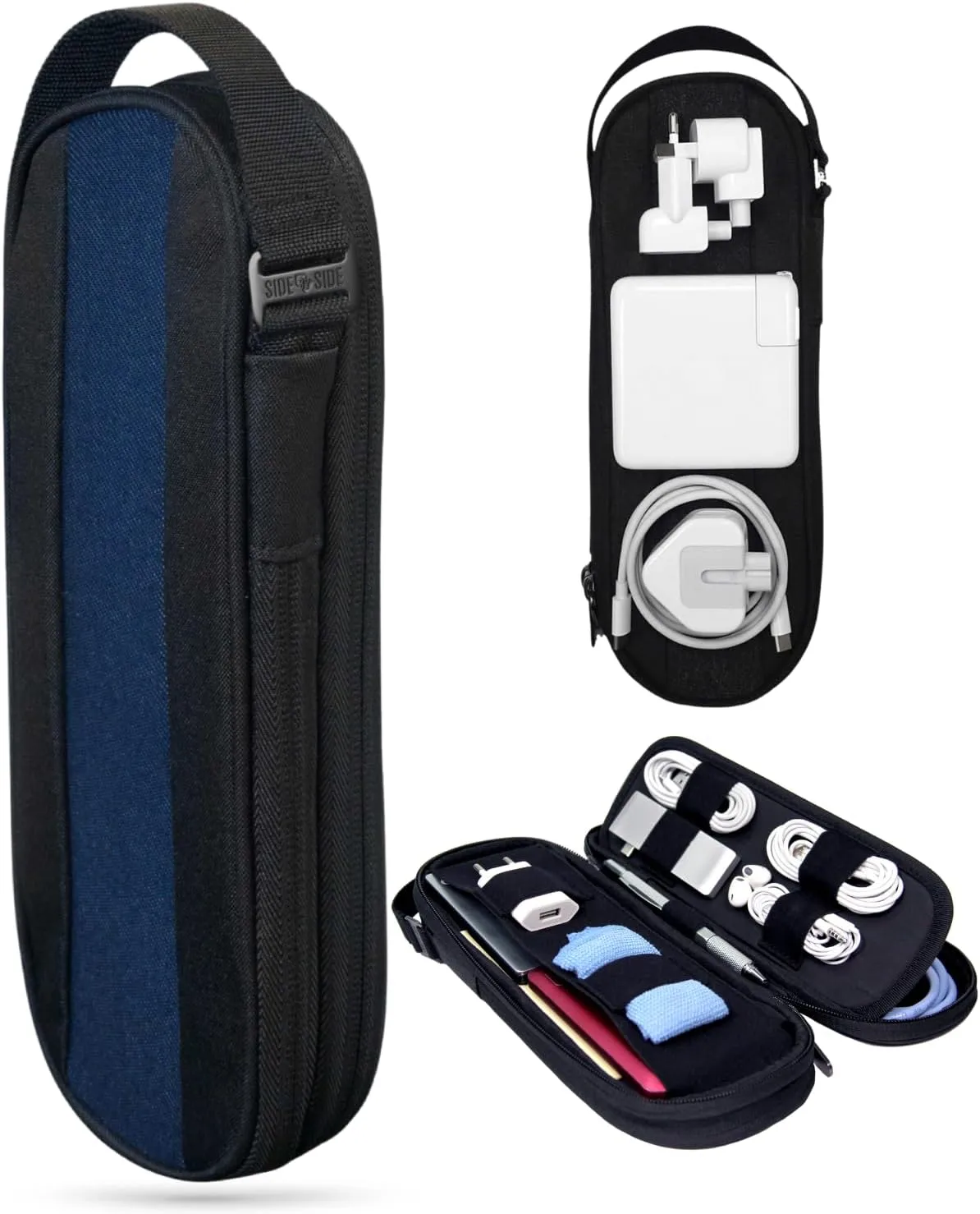 Side by Side Tech & Electronics Organizer Travel Case for Cables & Cord. Laptop Charger Pouch for MacBook Accessories & Backpack. Gift Bag for Men & Women on Road Trips.