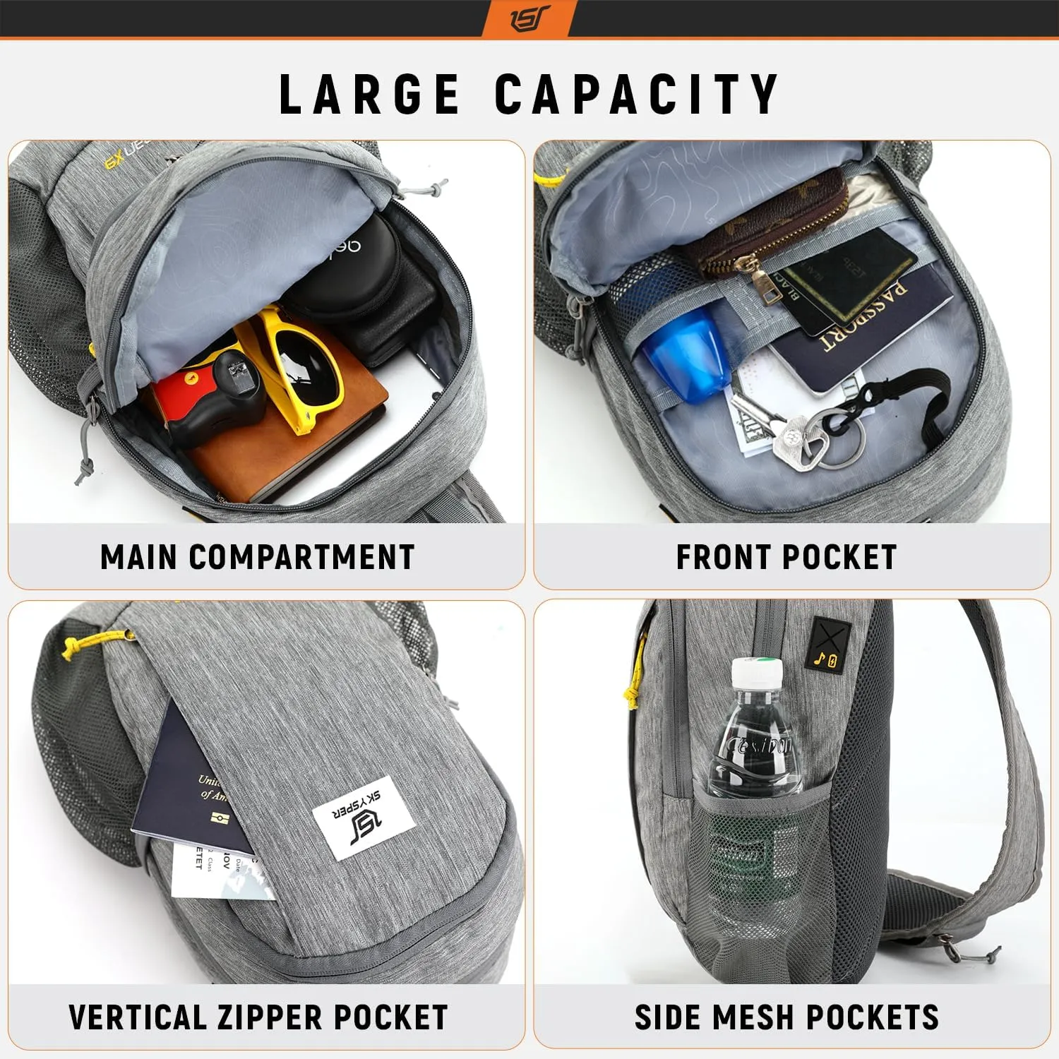 SKYSPER Sling Backpack with RFID Pocket Lightweight Crossbody Bag for Hiking Travel Shoulder Chest Bag for Men Women