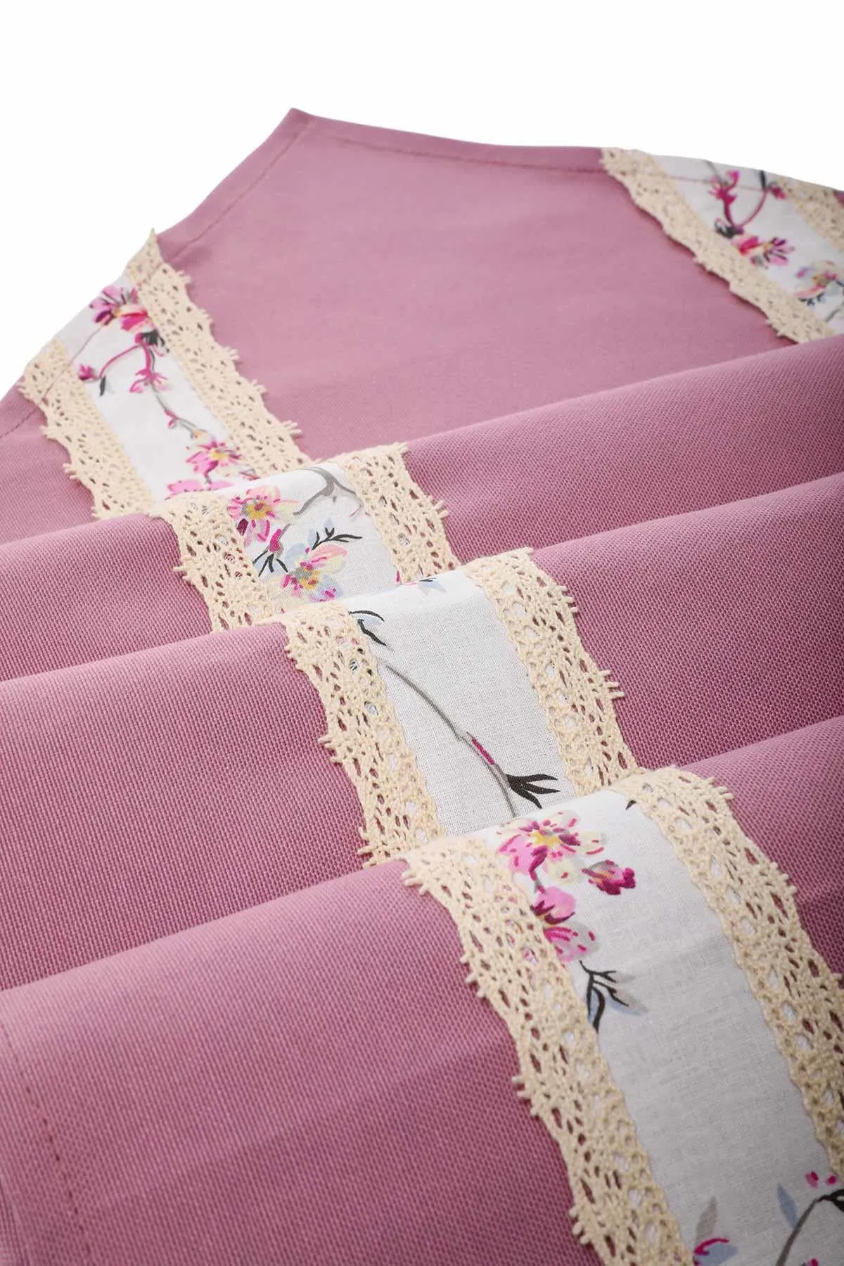 Trimmed Linen Textured Fabric Table Runner with Lace Embroidery 30x90 cm Table Cloth for Home Kitchen Decorations Parties Holidays,R-27K