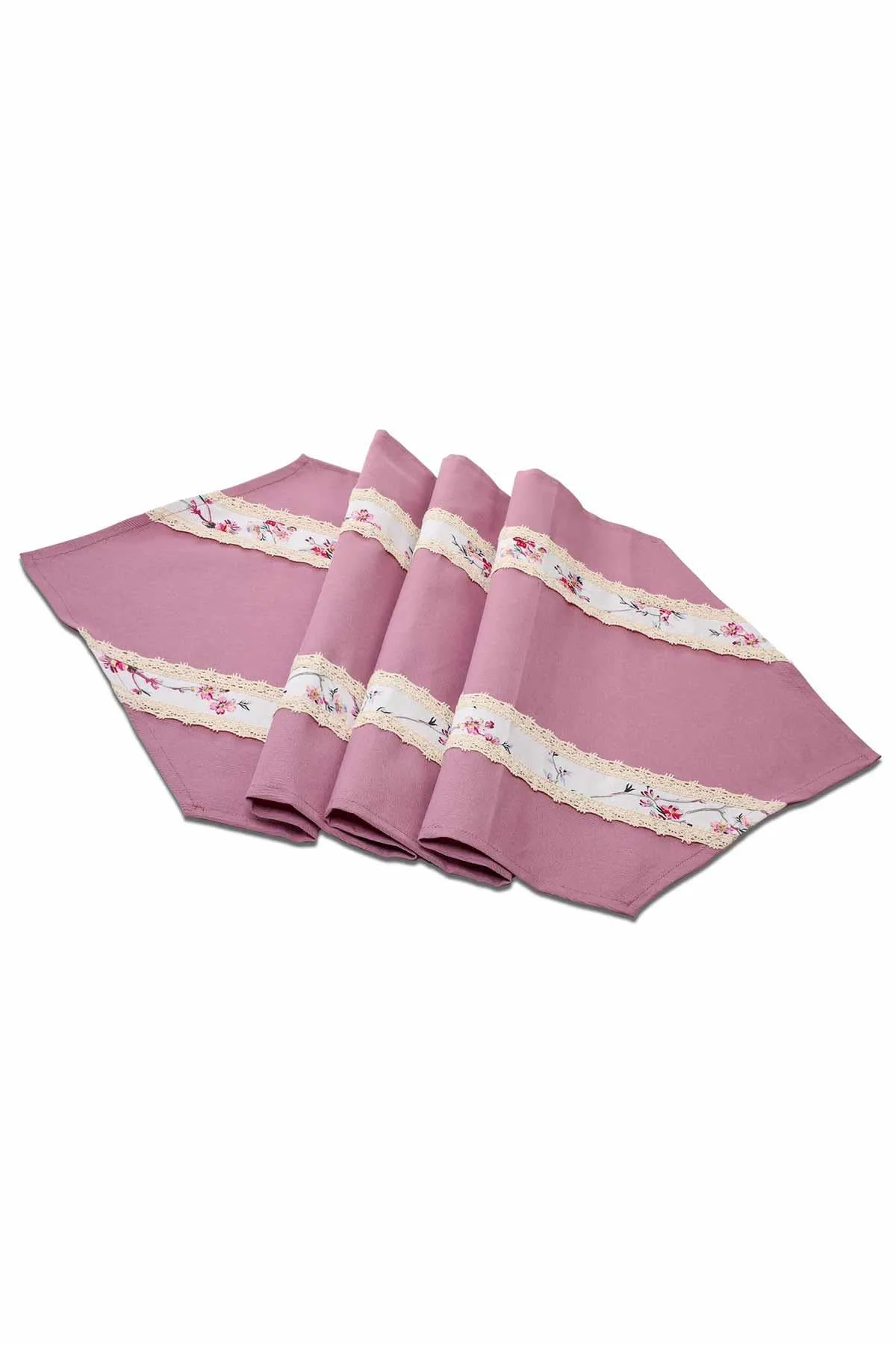 Trimmed Linen Textured Fabric Table Runner with Lace Embroidery 30x90 cm Table Cloth for Home Kitchen Decorations Parties Holidays,R-27K