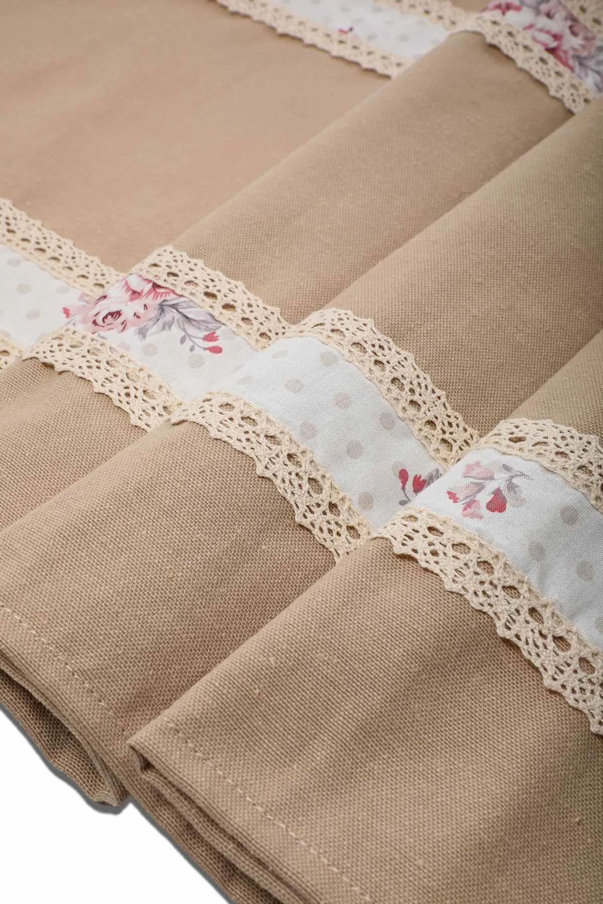 Trimmed Linen Textured Fabric Table Runner with Lace Embroidery 30x90 cm Table Cloth for Home Kitchen Decorations Parties Holidays,R-27K