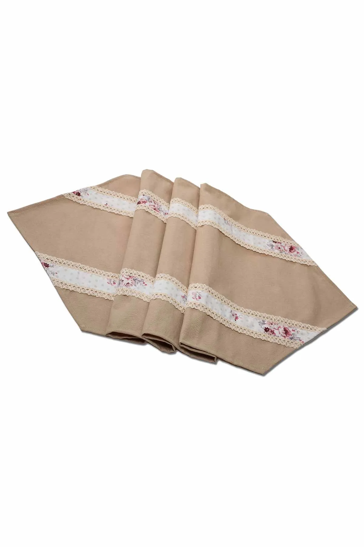 Trimmed Linen Textured Fabric Table Runner with Lace Embroidery 30x90 cm Table Cloth for Home Kitchen Decorations Parties Holidays,R-27K
