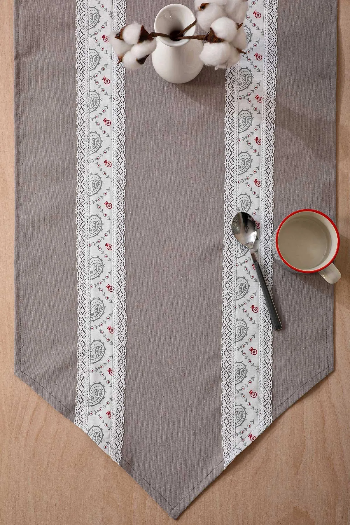 Trimmed Linen Textured Fabric Table Runner with Lace Embroidery 30x90 cm Table Cloth for Home Kitchen Decorations Parties Holidays,R-27K