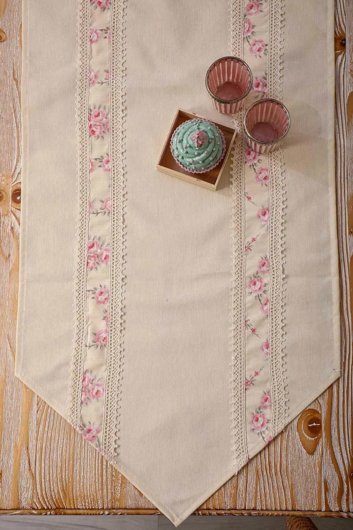 Trimmed Linen Textured Fabric Table Runner with Lace Embroidery 30x90 cm Table Cloth for Home Kitchen Decorations Parties Holidays,R-27K