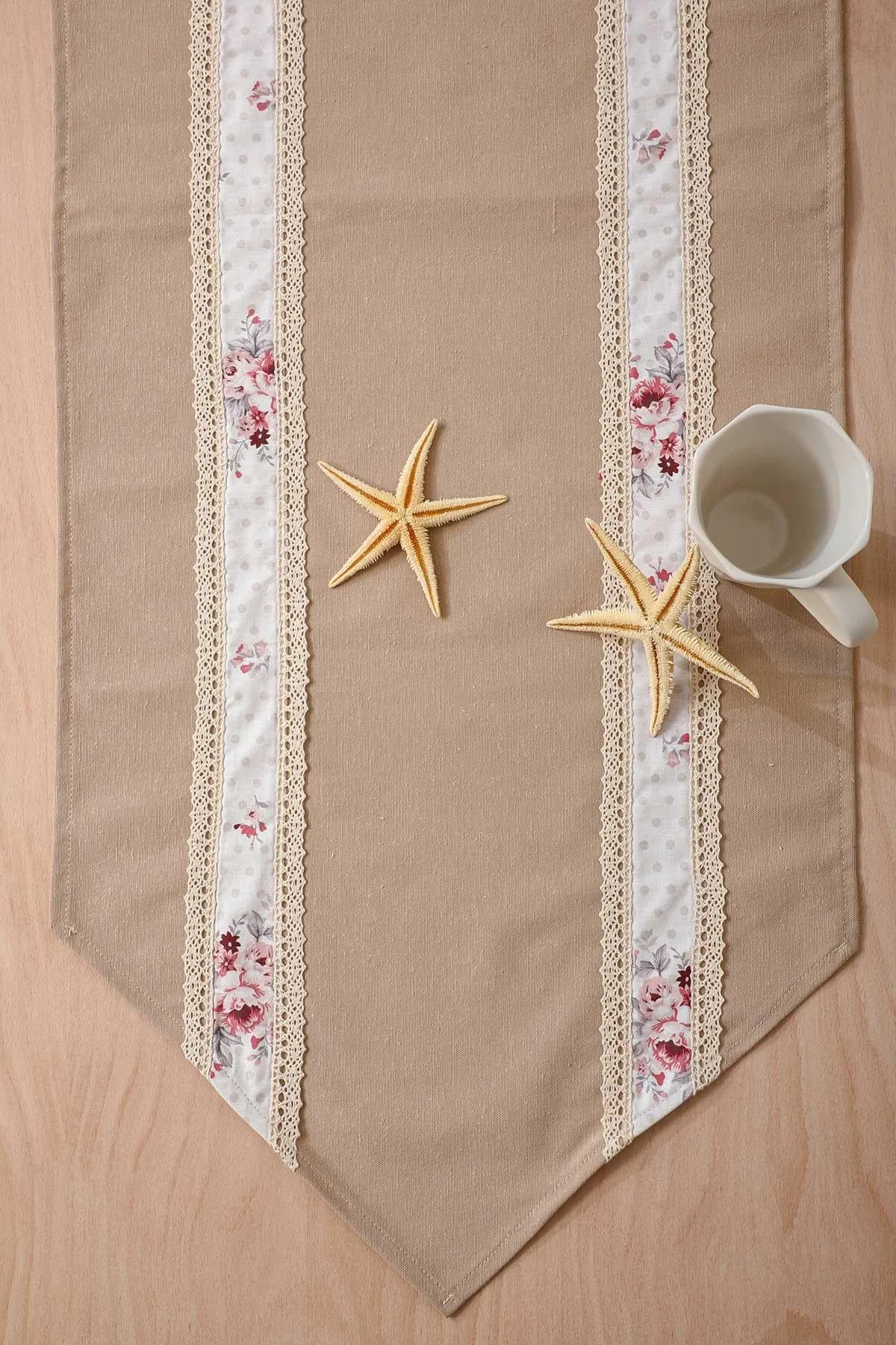Trimmed Linen Textured Fabric Table Runner with Lace Embroidery 30x90 cm Table Cloth for Home Kitchen Decorations Parties Holidays,R-27K