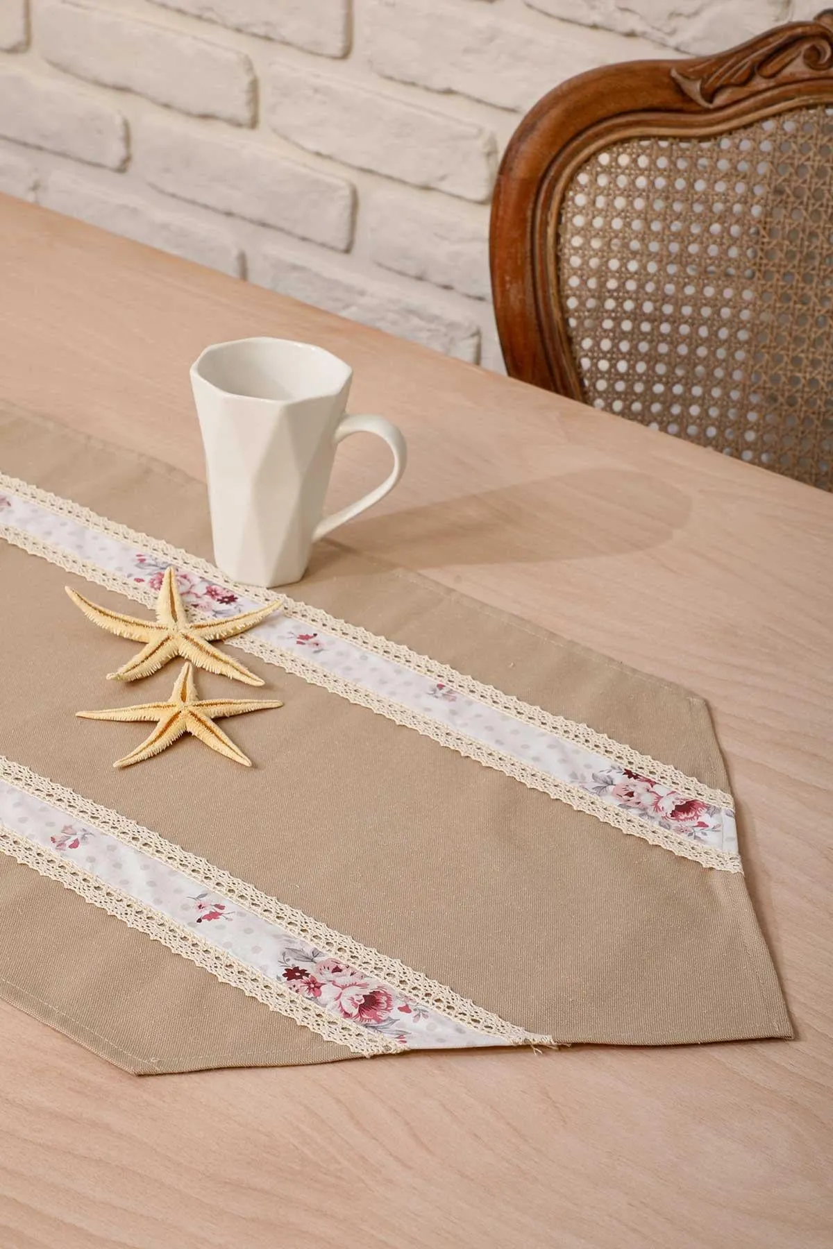 Trimmed Linen Textured Fabric Table Runner with Lace Embroidery 30x90 cm Table Cloth for Home Kitchen Decorations Parties Holidays,R-27K