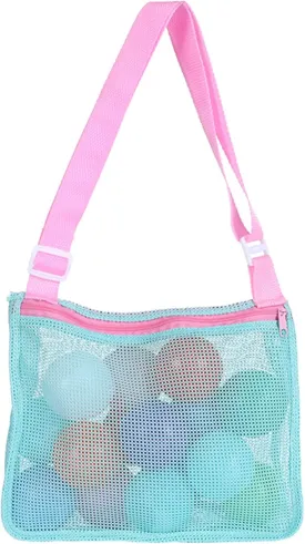 UTTPLL Colorful Mesh Beach Bag Adjustable Kids Quick Dry Net Tote for Seashell Collecting Sand Toy Swimming Accessories