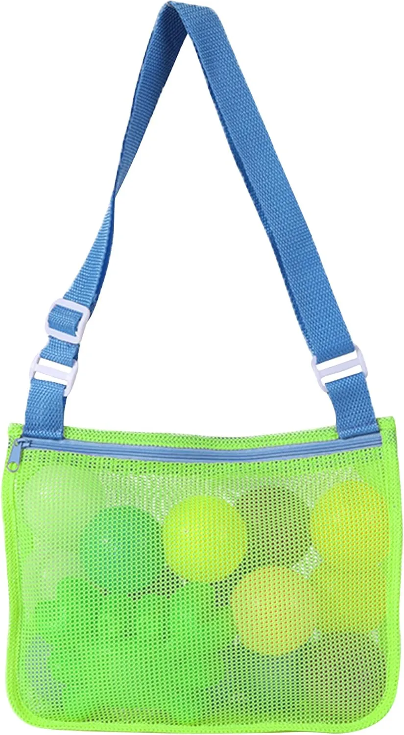 UTTPLL Colorful Mesh Beach Bag Adjustable Kids Quick Dry Net Tote for Seashell Collecting Sand Toy Swimming Accessories