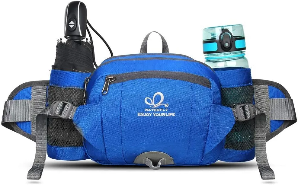 WATERFLY Fanny Pack Waist Bag: Fannie Pack 2 Water Bottle Holders Lumbar Belt Hiking Walking Running Jogging Camping Large Woman Man (Bottle Not Included