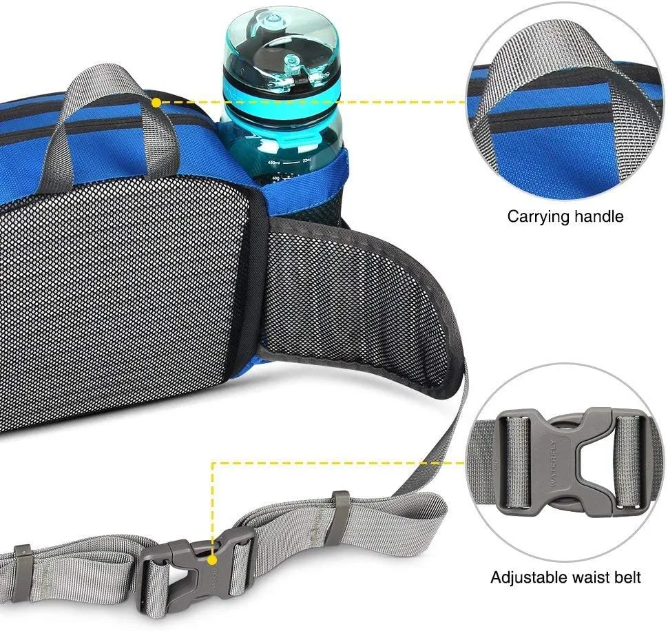 WATERFLY Fanny Pack Waist Bag: Fannie Pack 2 Water Bottle Holders Lumbar Belt Hiking Walking Running Jogging Camping Large Woman Man (Bottle Not Included