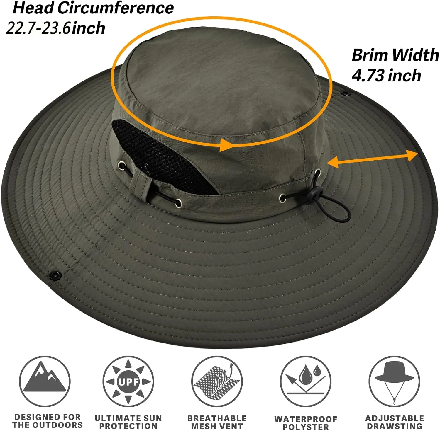 Wide Brim Fishing Sun Hat for Men Women, UPF 50  Waterproof Bucket Boonie Hat Hiking Camping Safari Garden Beach