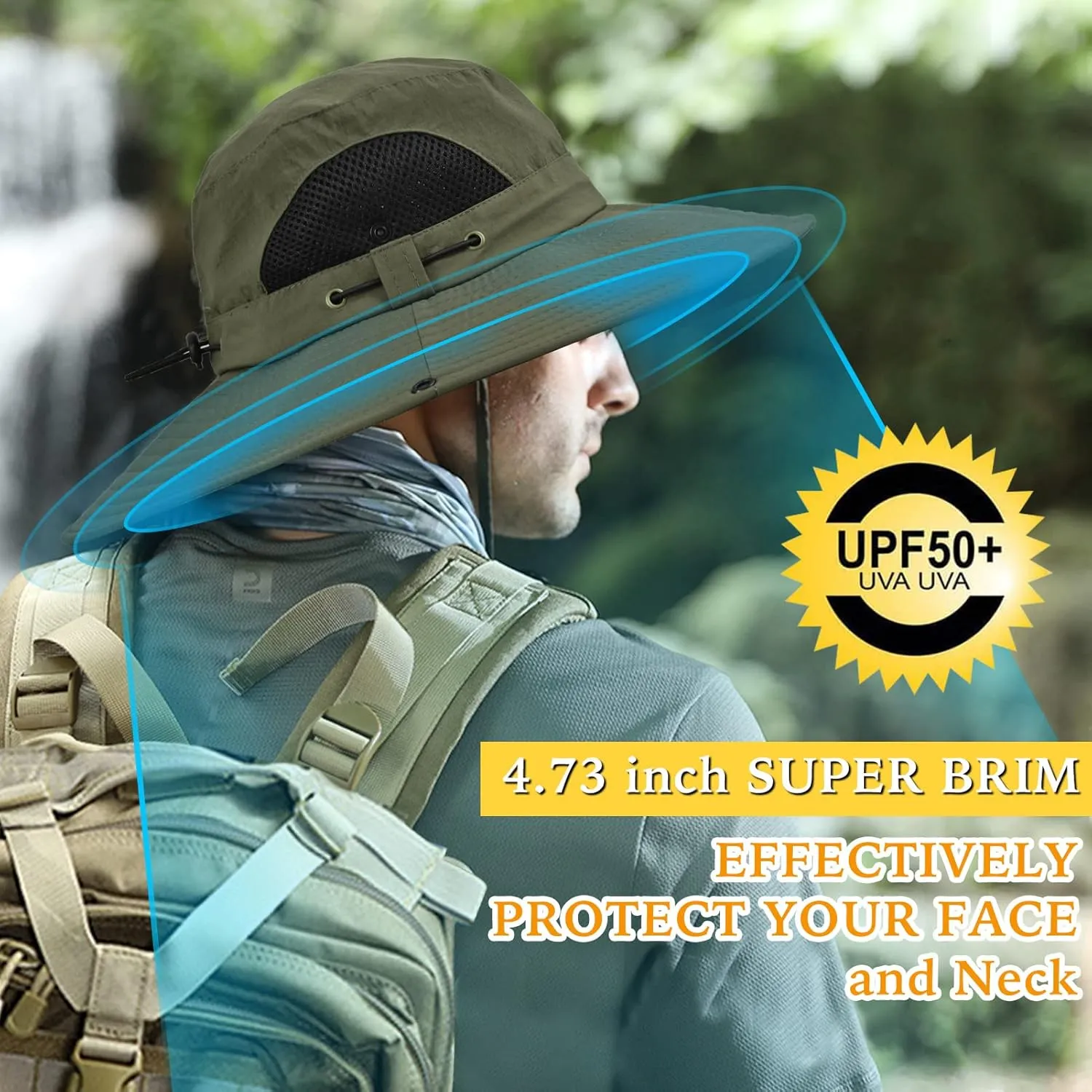 Wide Brim Fishing Sun Hat for Men Women, UPF 50  Waterproof Bucket Boonie Hat Hiking Camping Safari Garden Beach