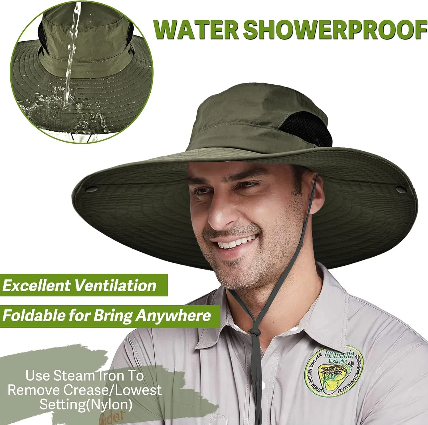 Wide Brim Fishing Sun Hat for Men Women, UPF 50  Waterproof Bucket Boonie Hat Hiking Camping Safari Garden Beach