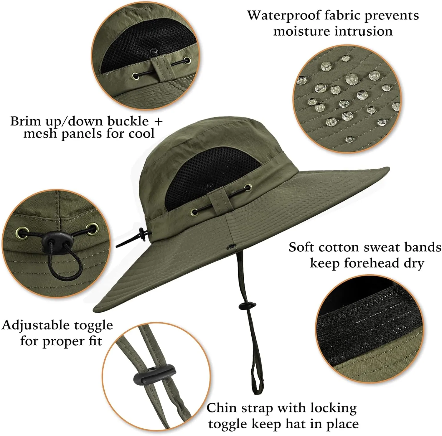 Wide Brim Fishing Sun Hat for Men Women, UPF 50  Waterproof Bucket Boonie Hat Hiking Camping Safari Garden Beach