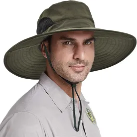Wide Brim Fishing Sun Hat for Men Women, UPF 50  Waterproof Bucket Boonie Hat Hiking Camping Safari Garden Beach